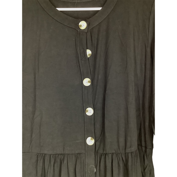 Solid Black Long Sleeve Button Down Mini Dress - Picture 2 of 6